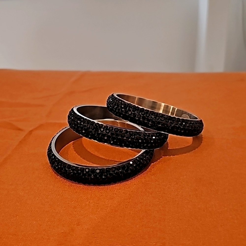 Black Crystal Bangle Bracelets